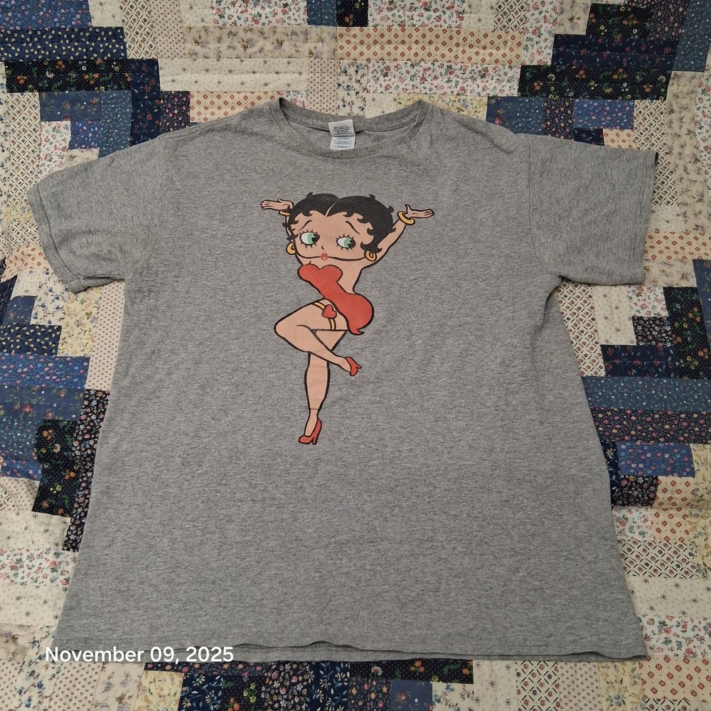 Vintage Betty Boop Heather Gray T Shirt Adult Size Large Short Sleeve Crew